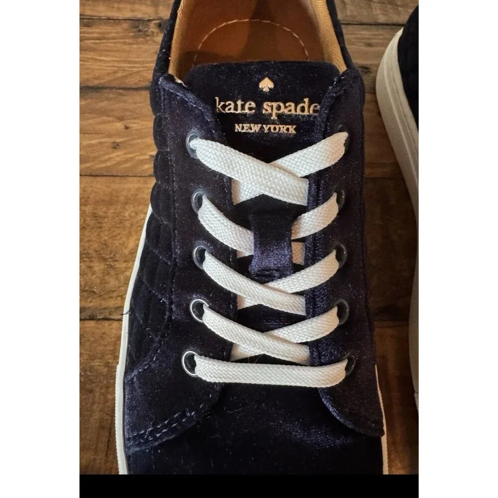 Woman’s Shoe Kate Spade Navy Blue Velvet Size 7.5 Style Fleet,Gold Embellishment